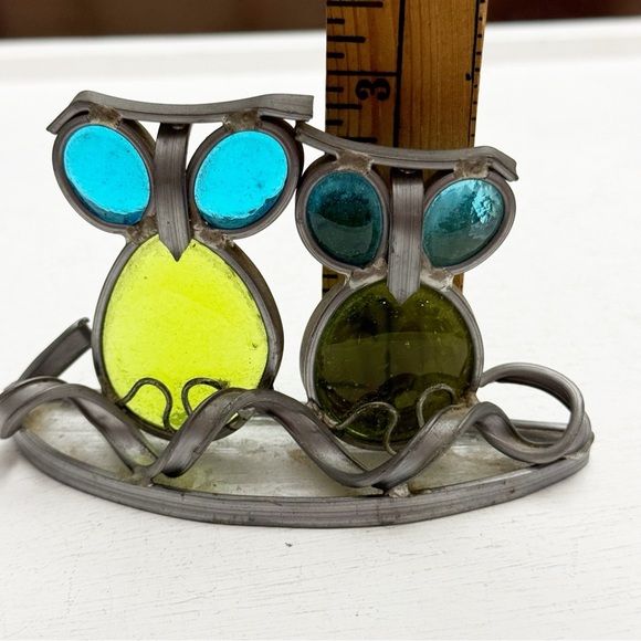 Adorable Stained Glass Sun Catcher Owls Window Lead Metal Vintage - Picture 12 of 12